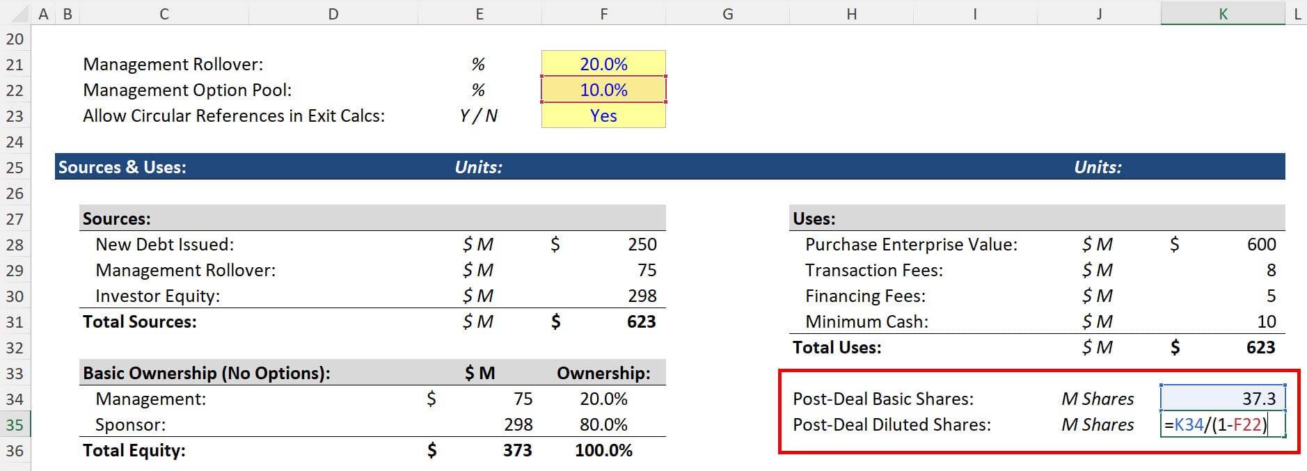 Basic and Diluted Share Count with a Rollover and Option Pool Basic and Diluted Share Count with a Rollover and Option Pool