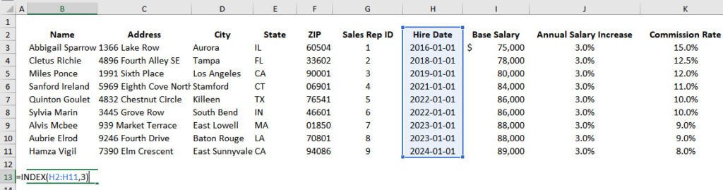 INDEX with Optional Column Number INDEX with Optional Column Number