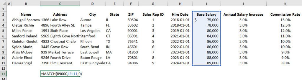 MATCH Function for a Column MATCH Function for a Column