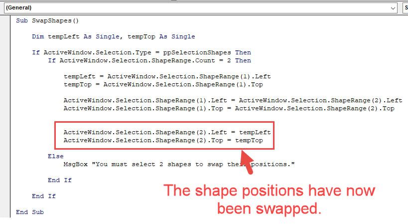 Macros in PowerPoint: Swapping the Original Positions of the First Shape with the Second Shape Macros in PowerPoint: Swapping the Original Positions of the First Shape with the Second Shape