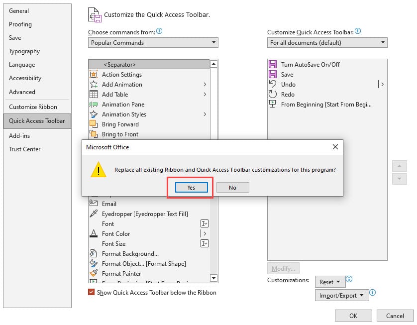 PowerPoint Quick Access Toolbar - Confirming Changes PowerPoint Quick Access Toolbar - Confirming Changes