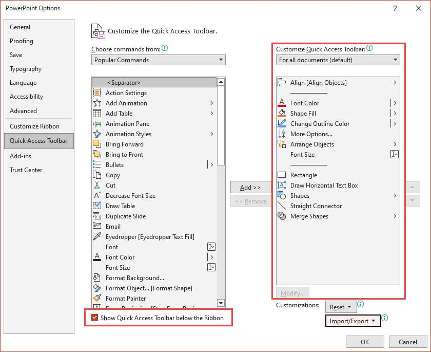 PowerPoint Quick Access Toolbar - Complete Settings PowerPoint Quick Access Toolbar - Complete Settings