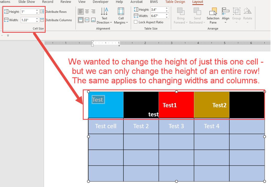 Changing Row Heights and Column Widths in PowerPoint Tables Changing Row Heights and Column Widths in PowerPoint Tables