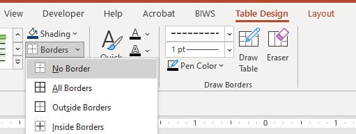 Removing Borders in PowerPoint Tables Removing Borders in PowerPoint Tables