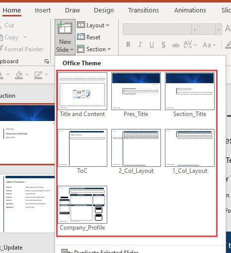 PowerPoint Slide Insertion - Selecting the Layout PowerPoint Slide Insertion - Selecting the Layout