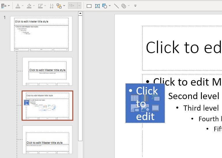 Content Placeholder on a Layout in the Slide Master Content Placeholder on a Layout in the Slide Master