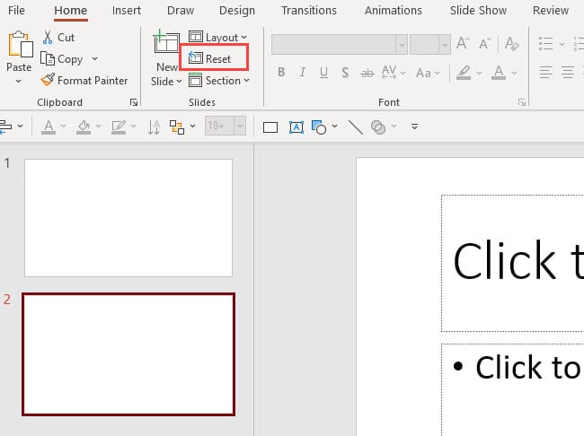 PowerPoint - Resetting a Slide's Layout PowerPoint - Resetting a Slide's Layout