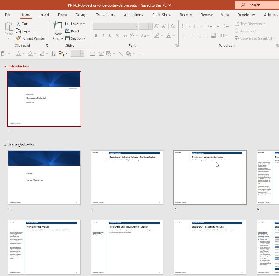 Slide Sorter View with PowerPoint Sections Added Slide Sorter View with PowerPoint Sections Added