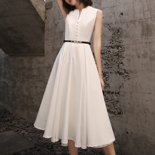 White Mid-Length Dress Banquet Dress