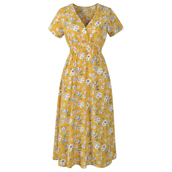 Zoekoovi Floral Surplice Neck Smocked Elastic Waist Dress